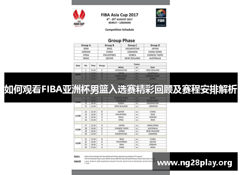 如何观看FIBA亚洲杯男篮入选赛精彩回顾及赛程安排解析